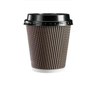 SmartCups 100 x 10oz 300ml Brown Ripple Paper Cups & FREE Lids Strong Triple Wall Disposable Insulated Coffee Cups Leak-Proof Recyclable Drinking Cups for Hot & Cold Drinks Tea Coffee & Beverage 10 OZ