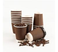 SmartCups 300 X 8oz Brown Kraft Ripple Paper Cups with Lids - Eco-Friendly Drinkware 100% Recyclable - Great for Tea, Coffee, Hot Drinks - 300 Pack, Takeaway, Triple Wall 8 OZ