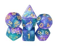 SmartDealsPro 7-Die Glitter Polyhedral Dice Set with Pouches for DND RPG MTG Dungeon and Dragons Table Board Roll Playing Games D4 D8 D10 D12 D20 (Blue-Purple)
