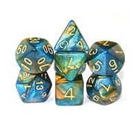 SmartDealsPro Glitter Polyhedral Dice Sets with Pouches for DND RPG MTG Dungeon and Dragons Table Board Roll Playing Games D4 D8 D10 D12 D20 (Blue-Gold)