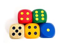 Smartdealspro Set of 5 Random Color Large 3cm Round Edge Wooden Dice (5 Colors with Dots)