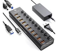 SmartDelux USB 3.2 to Type A Adapter, Type-C Hub, 10Gbps, 10 Ports, Single LED Switches, 60W Power Adapter