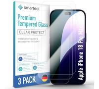 smartect Glass Screen Protector 3 Pieces for Apple iPhone 18 Pro Max | Protective Screen HD Anti Scratch, Tempered Glass 0.3 mm Ultra Clear, 9H Hardness, Shock Resistant, Bubble Free