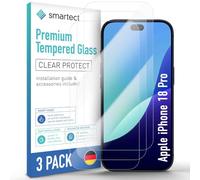 smartect Glass Screen Protector 3 Pieces for Apple iPhone 18 Pro | Protective Screen HD Anti Scratch, Tempered Glass 0.3 mm Ultra Clear, 9H Hardness, Shock Resistant, Bubble Free