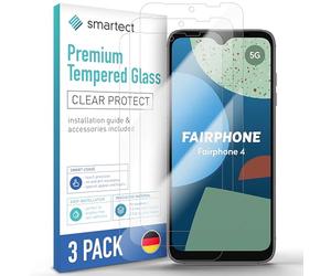smartect Glass Screen Protector 3 Pieces for Fairphone 4 (Camera Cutout) | Protective Screen HD Anti Scratch, Tempered Glass 0.3 mm Ultra Clear, 9H Hardness, Shock Resistant, Bubble Free