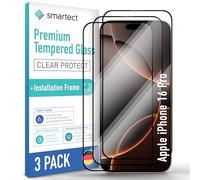 smartect Glass Screen Protector [3 Pieces, Full Screen] for iPhone 16 Pro, incl. Installation Frame, HD Protective Film Anti Scratch, Bubble Free, 9H Hardness, Ultra Resistant