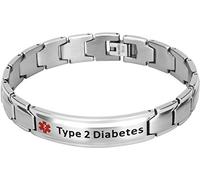 Smarter LifeStyle Elegant Surgical Grade Steel Medical Alert ID Bracelet For Men and Women (Men's, Type 2 Diabetes)