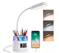 SMARTERIOR LED Desk Lamps for Home Office with Pen Holder, Table Lamp with USB Charging Port & Clock, RGB Night Light, Study Lamp for Kids Room, Desk Lamp for College Dorm Room, Teen Essentials