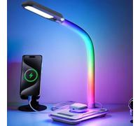 SMARTERIOR RGB Gaming Desk Lamp with Music Sync,Dimmable LED Lamp with Wireless Charging Station,USB Charging Port,Color Changing Touch Control Light for Gamer Room Decor,Reading,Office,Gift Ideas