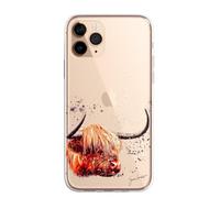 SmartGiftShop British Farm Woodland Animals Case Splatter Art CLEAR Phone Cover Case Exclusive Artwork for iPhone 14 Plus - Highland Cow