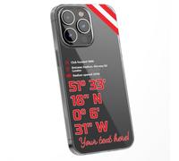 SmartGiftShop Personalised Phone Case Cover Football Team Arsenal Stadium Emirates Customised map coordinates for iPhone 16 15 14 13 12 11 United Range - Any Stadium Any City