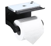 Smarthome Toilet Paper Holder with Phone Shelf, Self Adhesive Aluminum Tissue Roll Dispenser for Mega Roll, Wall Mounted Toilet Paper Roll Holder for Bathroom, Matte Black