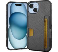 Smartish iPhone 15 Wallet Case - Wallet Slayer Vol. 2 [Slim + Protective] Credit Card Holder with Kickstand - Drop Tested Hidden Card Slot Cover Compatible with Apple iPhone 15 - Black Tie Affair