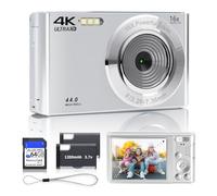 SMARTKLIK Digital Camera 2025 4K 44MP for Teens, Silver Point & Shoot with 16X Zoom, 64GB SD Card, Compact Camera for Boys, Girls, Teens & Kids Gift
