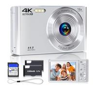 SMARTKLIK Digital Camera 2025 4K 44MP for Teens, Silver Point & Shoot with 16X Zoom, 64GB SD Card, Compact Camera for Boys, Girls, Teens & Kids Gift
