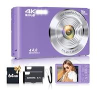 SMARTKLIK Digital Camera for Teens, FHD 4K 44MP with 64GB SD Card, 16X Digital Zoom, Purple
