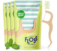 SmartLifeco Biodegradable* Dental Floss Picks - Thin Thread Tooth Flossers for Adults & Kids, Eco-Friendly Handle, Straw Wheat Toothpick Soft on Gum & Teeth, Compostable* Zero Waste Vegan, 200 Mint
