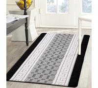 SmartLiving Door Mat Indoor 80x300cm Heavy Duty Non Slip Doormats, Machine Washable,Ovalack Gel Backed Floor Kitchen Mat Super Absorbent Gel Back Door Entrance Mats Soft Floor Carpet Rug-Black & Grey