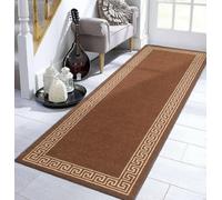 SmartLiving Door Mat Indoor & Outdoor 80X150cm Heavy Duty Non Slip Doormats, Machine Washable Greekey Gel Backed Floor Mat Super Absorbent Gel Back Door Entrance Mats Soft Floor Carpet Rug-Brown Beige