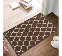 SmartLiving Door Mats Indoor 40 x 60 cm, Non-Slip Dirt Trapper Mat Absorbent Entrance Rug, Machine Washable Trellis Gel Back Door Entrance Mats, Low Profile Doormat for Entrance,Kitchen - Brown Cream