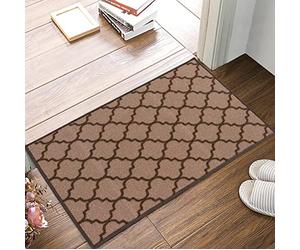 SmartLiving Door Mats Indoor 50 x 80 cm, Non-Slip Dirt Trapper Mat Absorbent Entrance Rug, Machine Washable Trellis Gel Back Door Entrance Mats, Low Profile Doormat for Entrance, Kitchen -Beige Brown