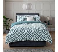 SmartLiving Luxurious GEO JACQUARD Fleece Duvet Cover with Pillowcases (Teal, Single)