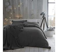 SmartLiving Luxury Fleece Pom Pom Duvet Cover and Pillowcase Set Single (Charcoal)