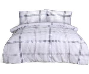 SmartLiving Luxury Houndstooth Check Brushed Cotton Duvet Cover Set - Soft, Durable, Easy Care Bedding with Pillowcases (Lilac, Double)