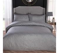 SmartLiving Luxury Lurex Jacquard Geometric Deco Duvet Cover Set with Pillowcases - Modern, Soft, and Durable Bedding (Silver, Double)