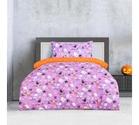 SmartLiving Luxury Reversible Halloween Duvet Cover Set with Pillowcases - Spooky & Fun Seasonal Bedding (Celestial Halloween - Lilac, Single)