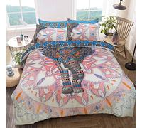 SmartLiving Luxury Reversible Polycotton Easy Care Bedding Quilt Cover, Textured Duvet Cover Set, Bed Covers - Elephant Mandala (Pink/Blue, Single)