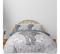 SmartLiving Luxury Reversible Polycotton Easy Care Bedding Quilt Cover, Textured Duvet Cover Set, Bed Covers - Elephant Mandala (Teal, King)