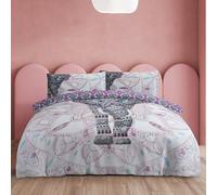 SmartLiving Luxury Reversible Polycotton Easy Care Bedding Quilt Cover, Textured Duvet Cover Set, Bed Covers - Elephant Mandala (Purple, King)