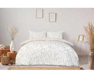 SmartLiving Luxury Soft & Reversible Frosted Foliage Microfiber Duvet Cover with Pillowcase & Fitted Sheet Complete Set (Natural, Double)