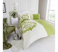 SmartLiving Luxury The Real Boss Duvet Cover and Pillowcase Set Green/Cream Double King (King)