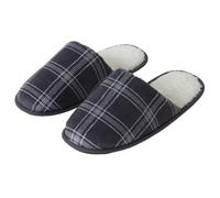 SmartLiving Men's Printed Check Fleece Mule Slippers, Warm Slip On Indoor House Slippers with Soft Fleece Lining (Charcoal, S, UK Footwear Size System, Adult, Men, Numeric Range, Narrow, 7, 8)