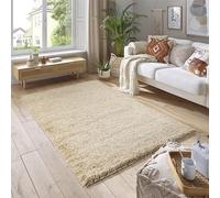SmartLiving Rug 60 x 110cm Light Beige Shaggy Rug Soft Thick 5cm Pile Modern Shimmer Area Rug, Fluffy Non Slip Bedroom Living Room Hallway Carpet, Luxury Shiny Floor Rug