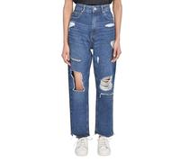 SmartLiving Women's Casual Style High-Waisted Torn Hem Rip Mom Jeans (UK, Numeric, 14, Regular, Regular, Dark Wash)