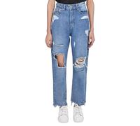 SmartLiving Women's Casual Style High-Waisted Torn Hem Rip Mom Jeans (UK, Numeric, 18, Regular, Regular, Mid Wash)