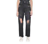 SmartLiving Women's Casual Style High-Waisted Torn Hem Rip Mom Jeans (UK, Numeric, 8, Regular, Regular, Black)
