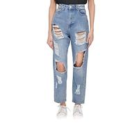 SmartLiving Women's High Waist Multi-Rip Mom Jeans - Classic Style with Modern Edge (UK, Numeric, 10, Regular, Regular, Mid Wash)