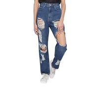 SmartLiving Women's High Waist Multi-Rip Mom Jeans - Classic Style with Modern Edge (UK, Numeric, 16, Regular, Regular, Dark Wash)