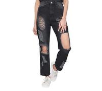 SmartLiving Women's High Waist Multi-Rip Mom Jeans - Classic Style with Modern Edge (UK, Numeric, 8, Regular, Regular, Black)