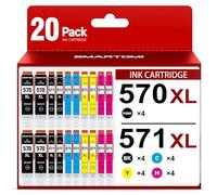 SMARTOMI 570 571 Ink Cartridges Replacement for Canon PGI-570 XL CLI-571 XL 20-Pack for Pixma MG5750 TS5050 TS5051 MG6851 TS6050 TS5000 TS8050 TS5055 MG5751 MG6850 TS5053 MG5753 MG7750
