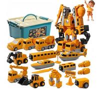 Smartoon Kids Magnetic Toys, 16/26/35 Magnetic RoboCar Set with Storage Box, Construction Vehicle & Robot Sensory Educational Toys, DIY Magnetics Building Blocks for Creative Play(35pcs-a)