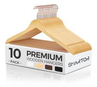 Smartor 10 Pack Wooden Hangers, 17.6 x 8.7 Inches, Natural Finish, Non-slip, 360° Rose Gold Hook, Heavy Duty Coat, Suit, Pant, Skirt Hangers