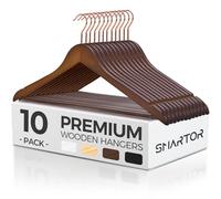 Smartor Wooden Hangers 10 Pack, Sturdy Coat Hangers for Closet, Quality Non Slip Hangers, Premium Heavy Duty Hangers, Durable Coat Hanger, Pants Hanger, Suit Hangers, with 360° Rose Gold Hook, Walnut