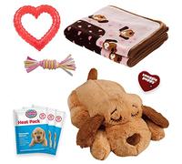 SmartPetLove Original Snuggle Puppy Essentials Starter Kit. Dog Heartbeat Toy and Calming Aid with 3 Heat Packs, Puppy Teething Chew Toy and Dog Blanket, Pink
