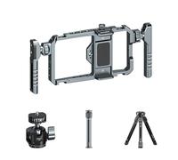 Smartphone Cage With Double Handle 5 Cold Shoe Adapters 1/4 Screw Hole Compatible For 17.2x9cm Ranges Most Phones Metal Phone Cage