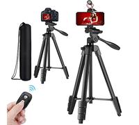 Smartphone Camera Tripod, Lightweight Travel Phone Stand 57 Inch Adjustable with Phone Holder and Remote Shutter for 3.5 to 6.8in Smartphone Camera DSLR GoPro, Video Recording, Live Streaming